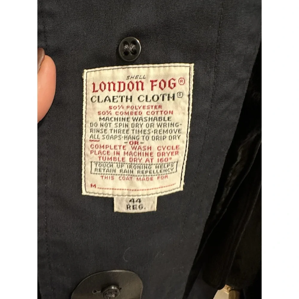 Vintage London Fog Maincoats Trench Coat Men 44 Reg Navy Blue Zip Out Liner USA